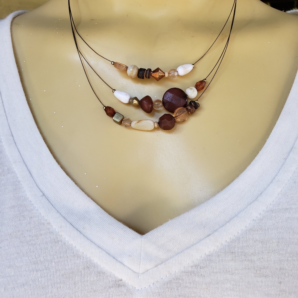 Brown and White Multi-Strand Necklace